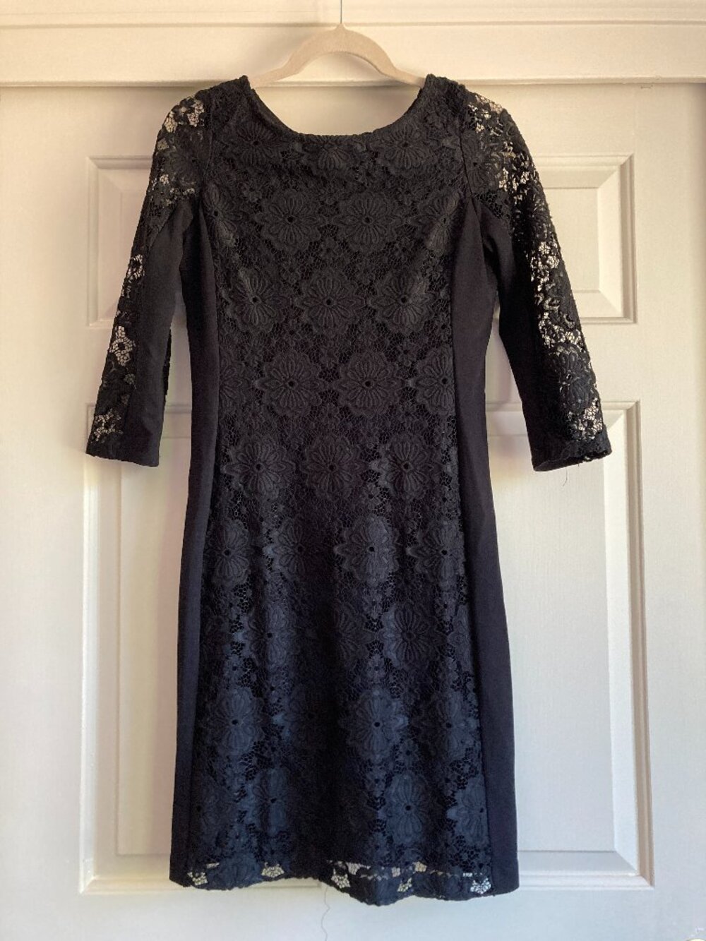 NINE WEST Womens Black Lace 3/4 Sleeve Evening Holiday Party Dress Sz 2